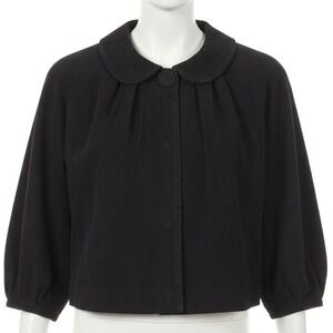 AMX Cropped Jacket Black Suede Peter Pan Collar Pleated Front Womens Medium